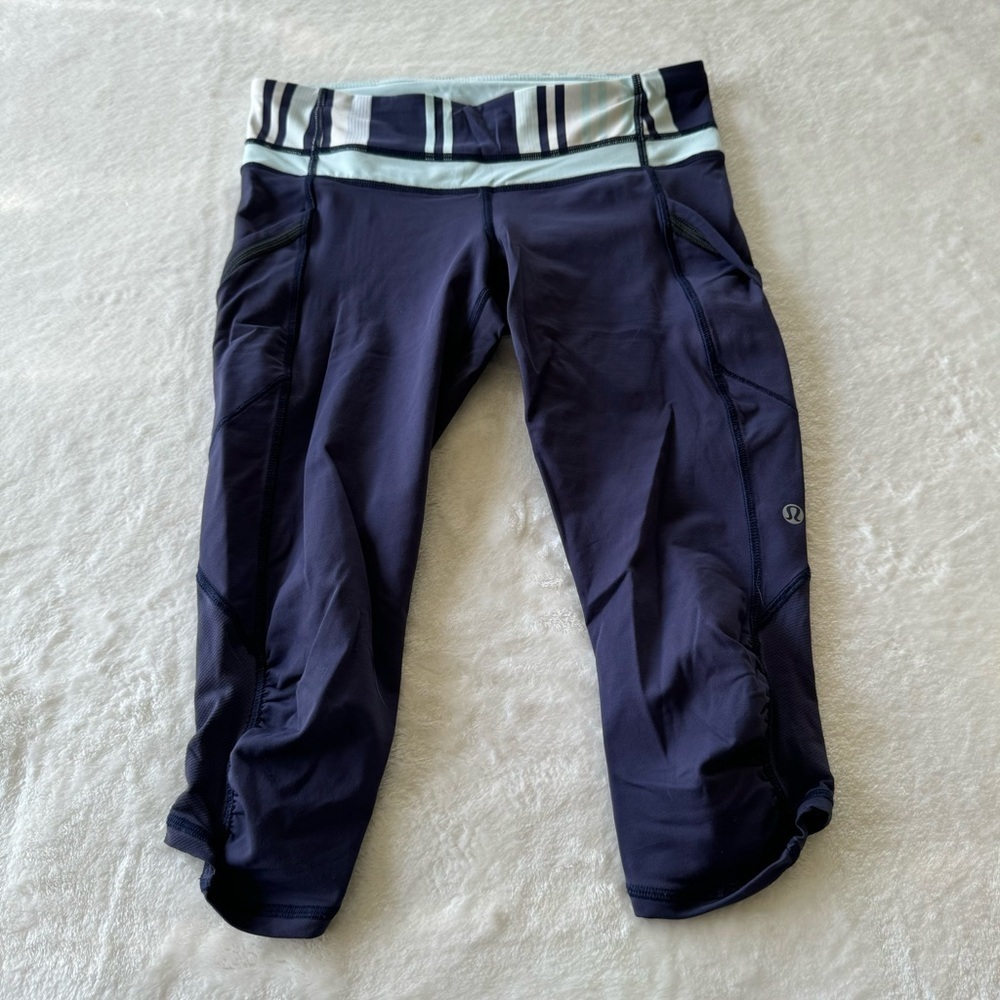 Lululemon Run A Marathon Crop II Cadet Blue Groovy Stripe Cadet Blue Aquamarine